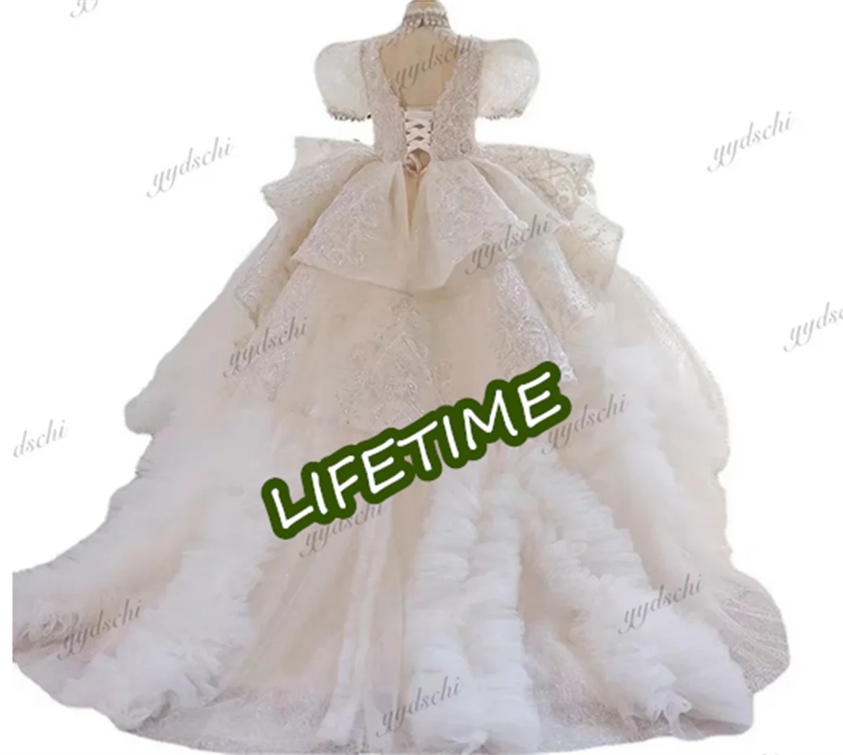 Pérolas brilhantes frisadas vestidos florais para meninas, apliques brilhantes lantejoulas, mangas princesa Puff, vestidos de primeira comunhão, casamento, luxo