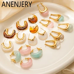 ANENJERY 316L Stainless Steel Irregular Round Candy Colored Earrings Women's Exquisite Sweet Jewelry Gift Wholesale