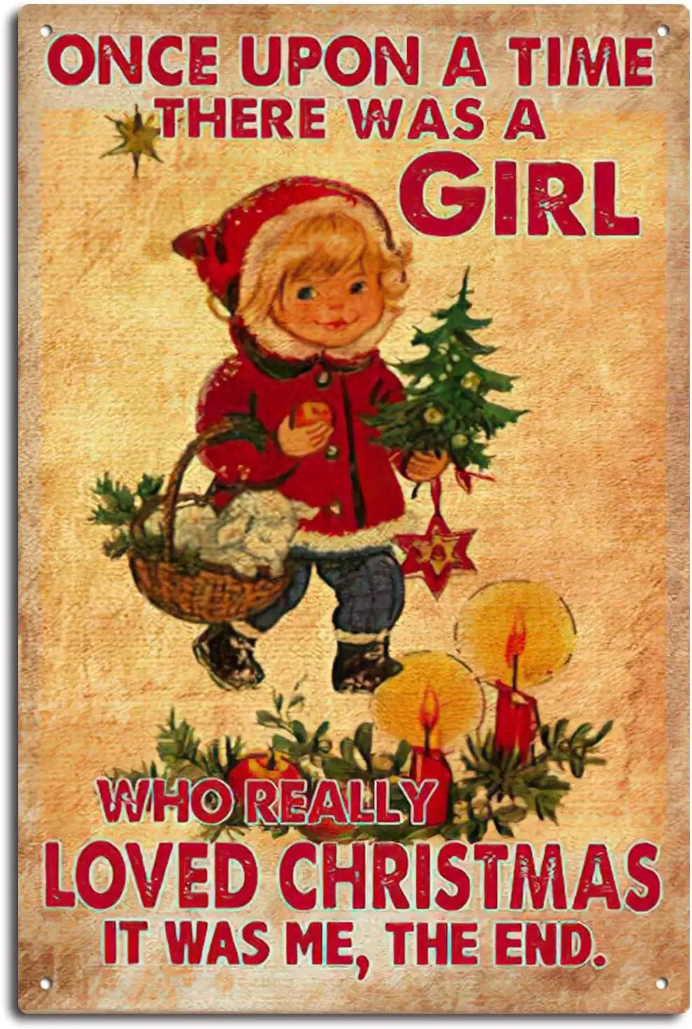 Vintage Tin Metal Once Upon A Time Girl Loved Christmas Santa Claus Merry Decor Signs -aluminum sign