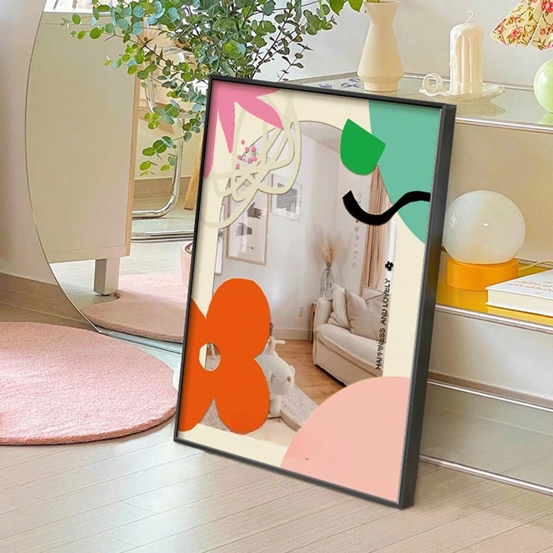 

Nordic style flower mirror creative glass painting wall decoration hanging painting high-end porch light luxury