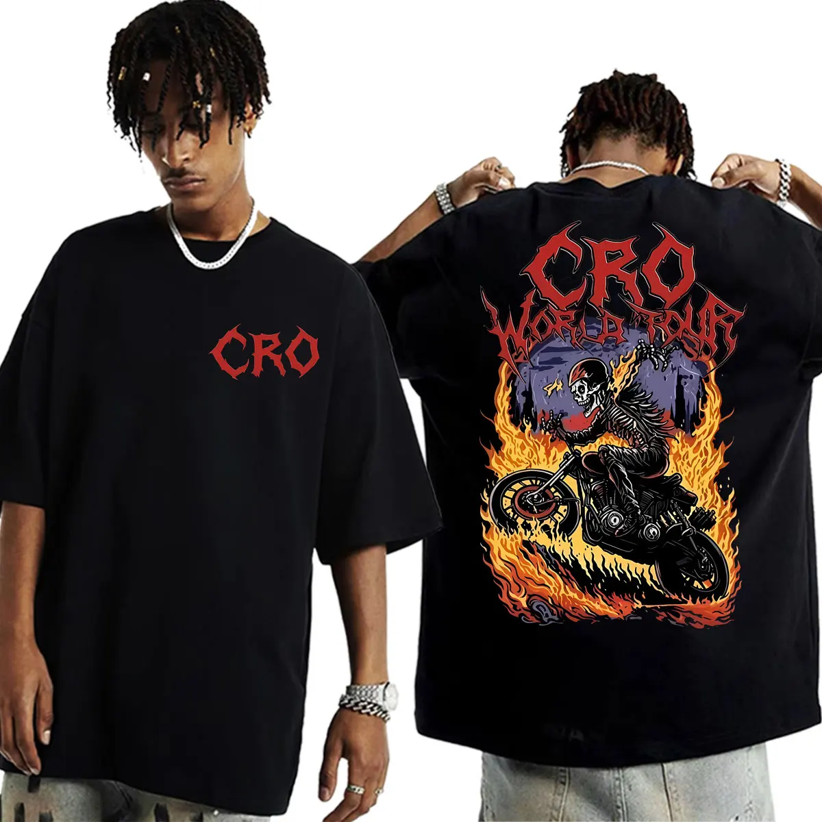 Футболка с принтом Rapper C.R.O. (World Tour Merch), мужская одежда, винтажные футболки оверсайз в стиле Харадзюку, унисекс, летняя, 100% хлопок