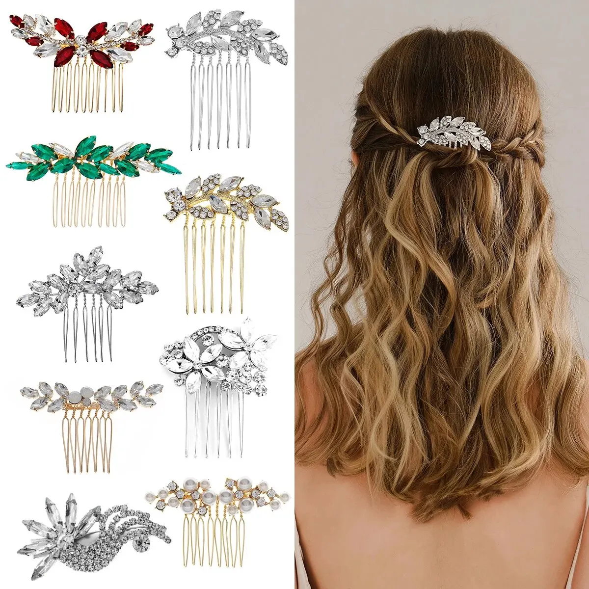 Kristall Perle Braut Haar Kamm Kopfbedeckung Strass Perle Braut Haar Clip Stirnbänder Zubehör Schmuck – Detail 3