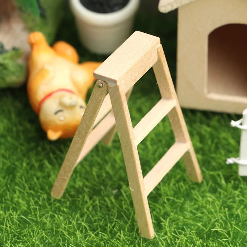 1Pcs Dollhouse Miniature Furniture Nature Wooden Step Ladder Stairs Large Model Kid Magic Tooth Fairy Garden Decor Accessory