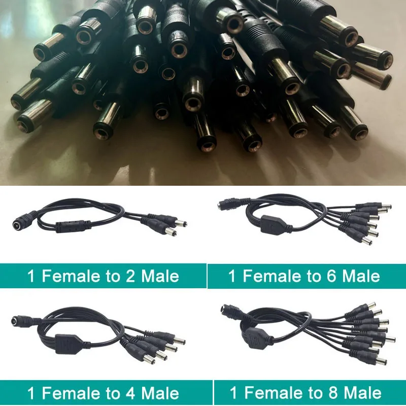 5.5*2.1mm 1 To 2/4/6/8 Way DC Power Splitter Cable 12V Power Adapter Connector Cord for CCTV Camera