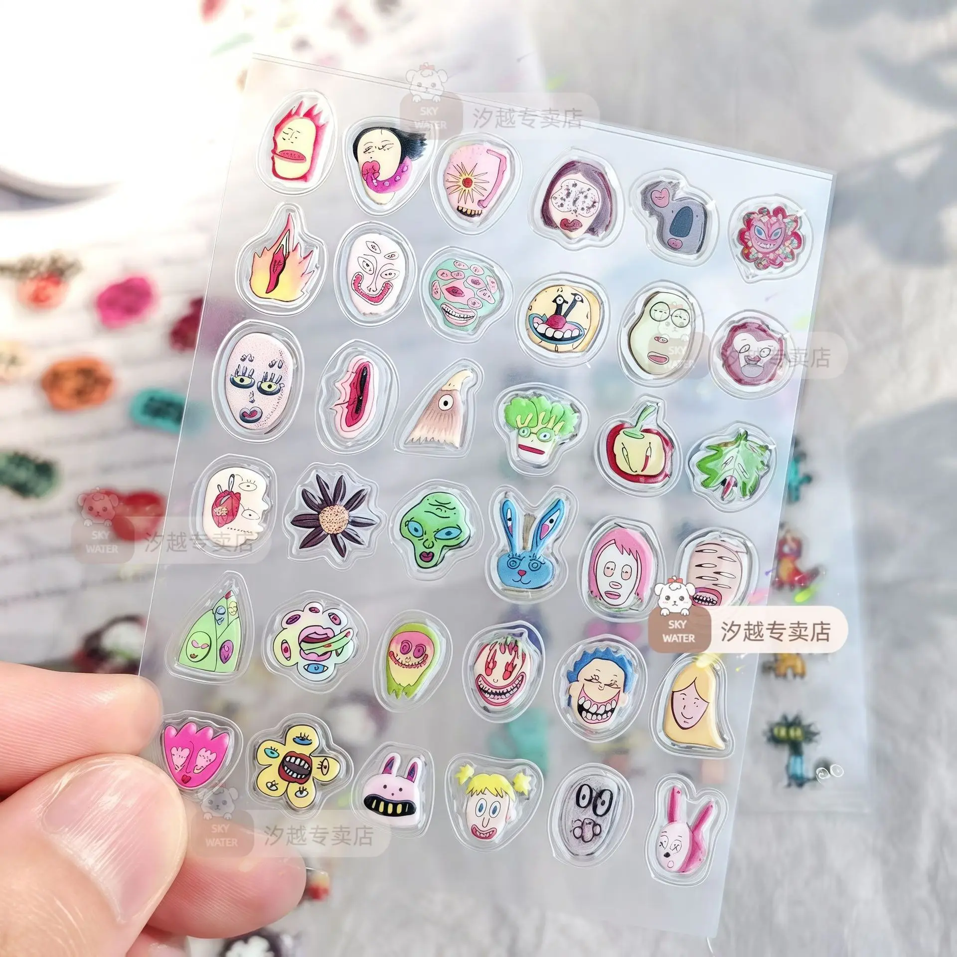3D Jelly Stickers Funny Abstract Cat Face Expression Self Adhesive Waterproof for Water Bottle Cup Decal In Stock