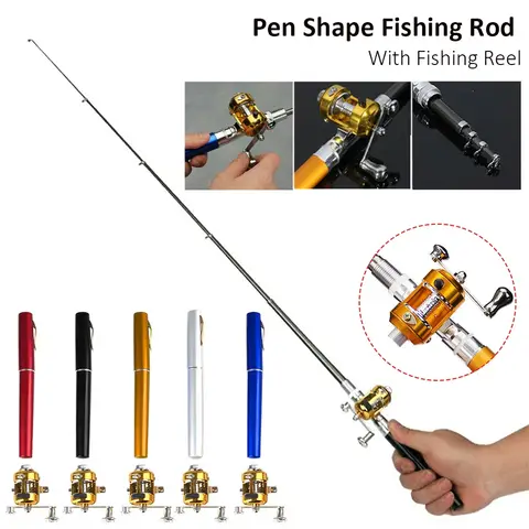 1 ชุดปากกาตกปลา Rod ล้อหมุนล้อตกปลาแบบพกพา ICE Fish Rod + Reel + สาย + อุปกรณ์เสริม telescopic Fishing Rod