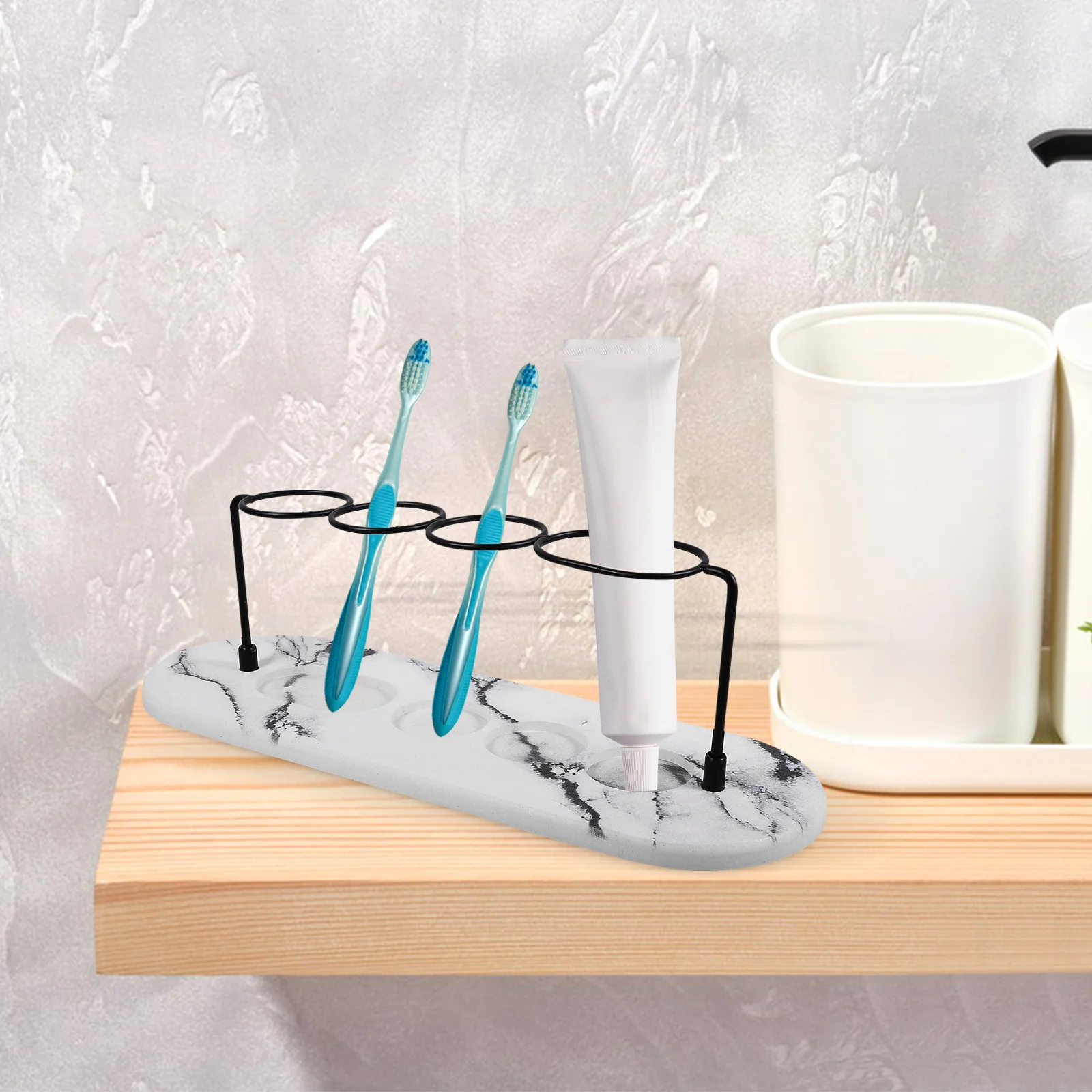

Marble Pattern Diatomite Toothbrush Holder 30x10cm White Pad 4Slots Bathroom Stand Storage Solution Desktop Rack Organizer