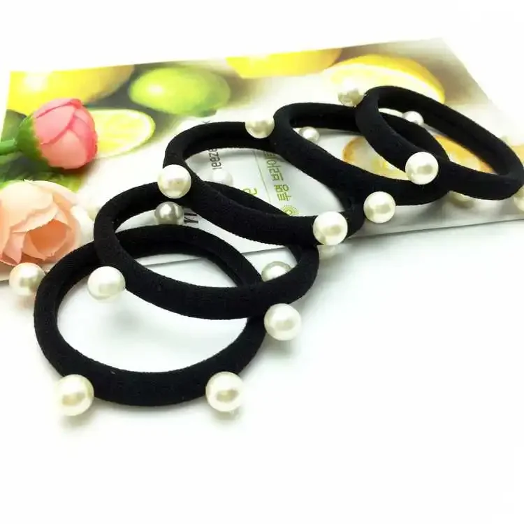 10Pcs/pack  Black Child Kids Hair Holders Cute Pearl Rubber Hair Band Elastics Accessories Girl Women Charms Tie Gum