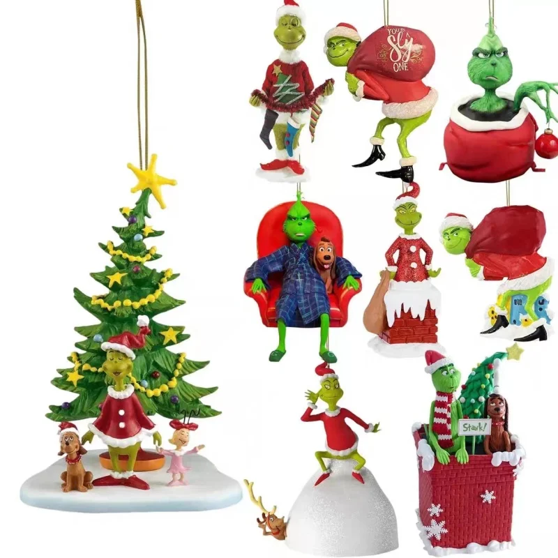 New Selling Christmas Tree Hanging Pendants Grinch Ornaments Acrylic Funny Green Hair Monster Christmas Tree Decor Xmas Pendant