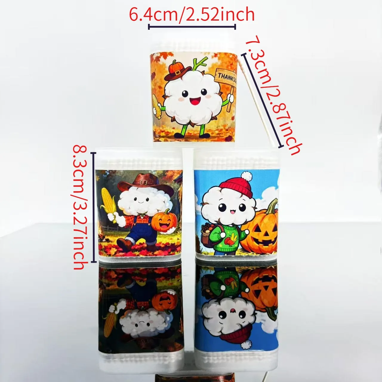 200Pcs/600Pcs Thanksgiving Themed Double-Ended White Cotton Swabs Creative Spiral Round Thanksgiving Element Cotton Swab Sticks