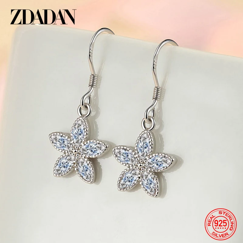 

ZDADAN 925 Sterling Silver Flowers Drop Earring For Women Wedding Jewelry