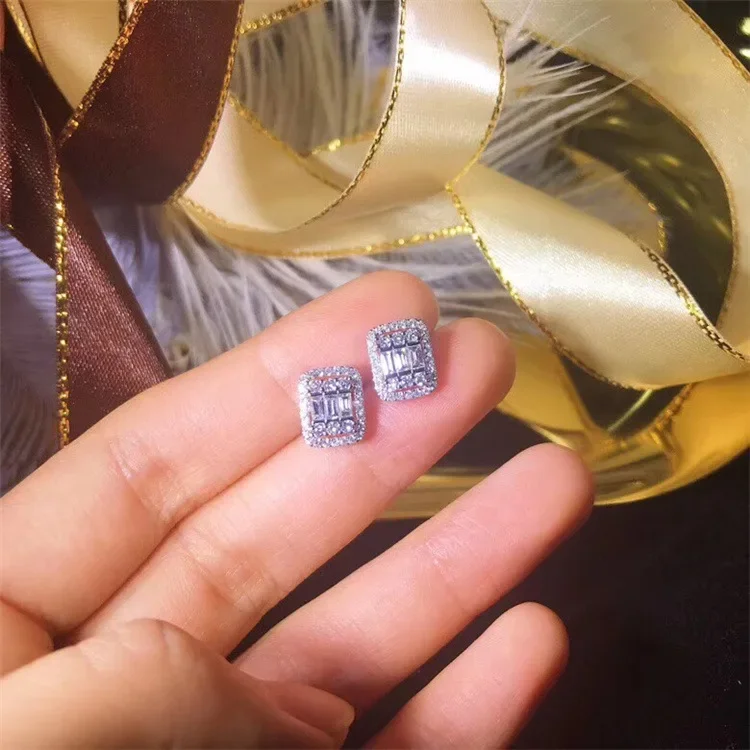Real 925 prata esterlina quadrado diamante brinco para mulheres prata 925 jóias aros mujer oreja orecchini brinco de noivado