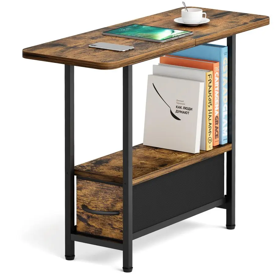 

Living Room Side Table with Drawer, 2 Tier Slim End Tables with Storage for Small Spaces, Narrow Nightstand for Sofa Couch, Bedr