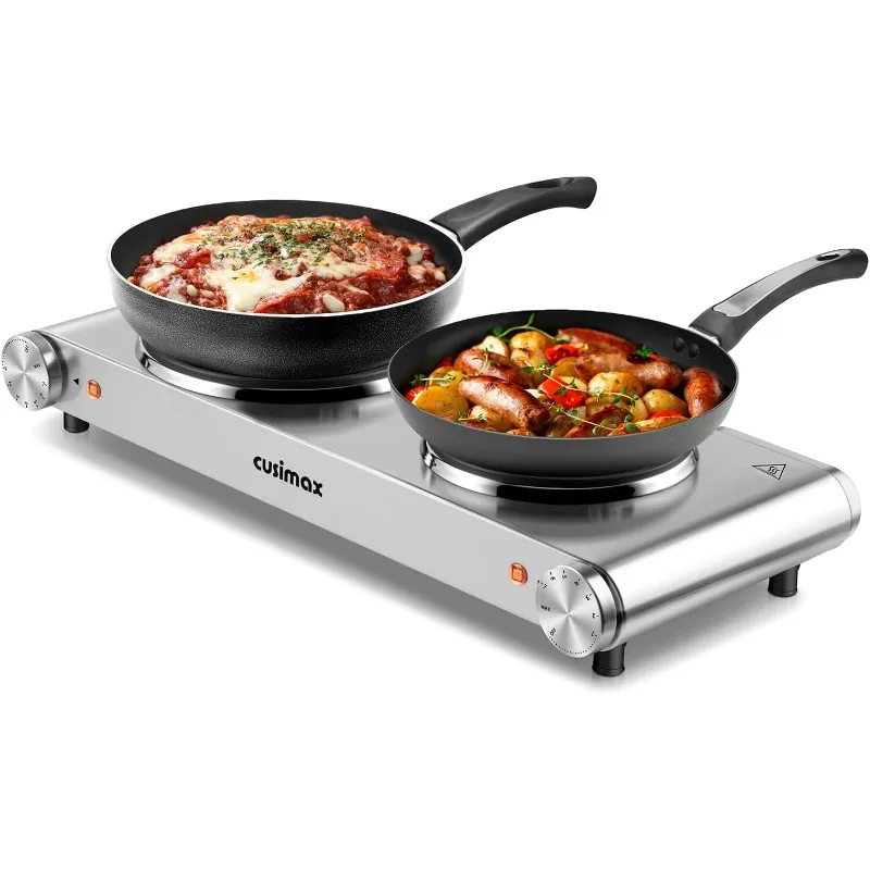 Hot Plates for Cooking,Double Burner CUSIMAX 1800w Double Hot Plate, Countertop Burners,Electric Burner Stainless Steel Portable