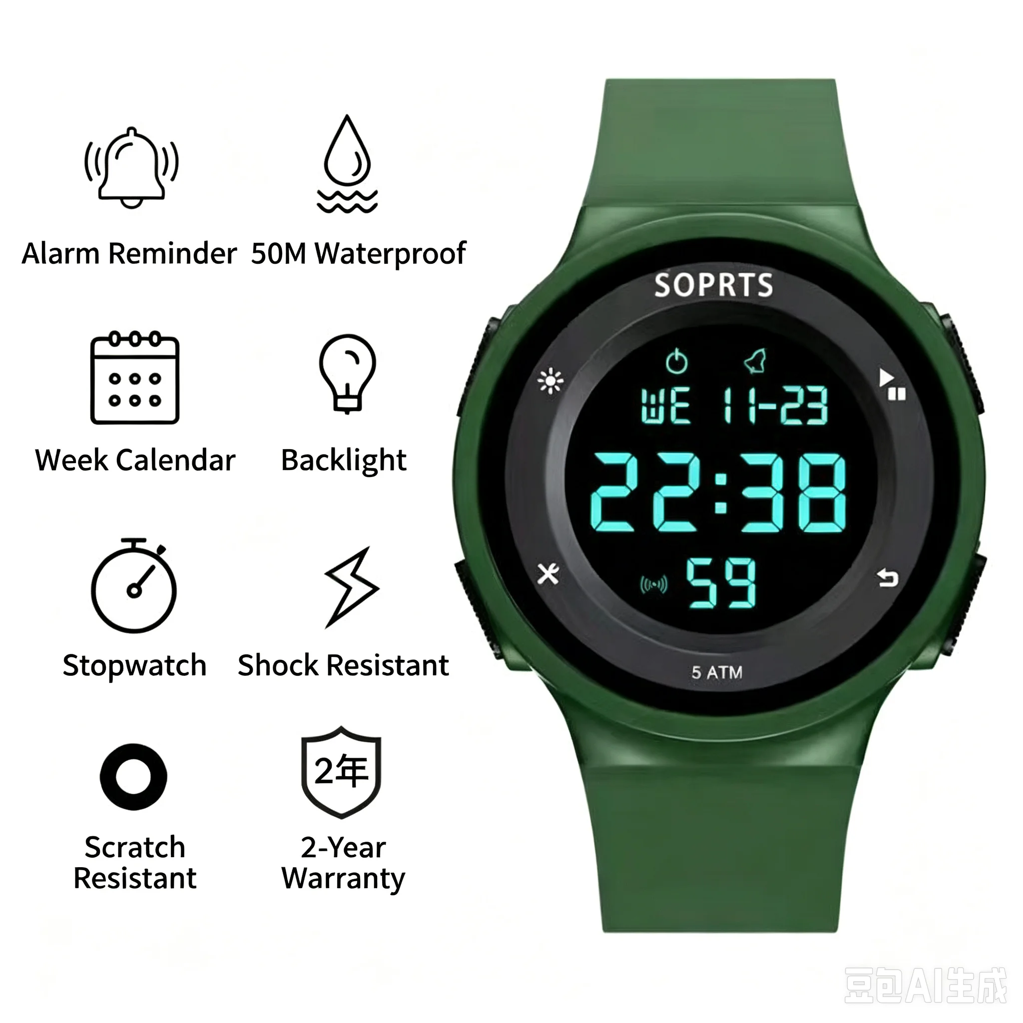 Multifunctional Sports Digital Watch For Middle High School Students Teen Boys Girls 50M Waterproof Luminous Alarm Stopwatch Kid