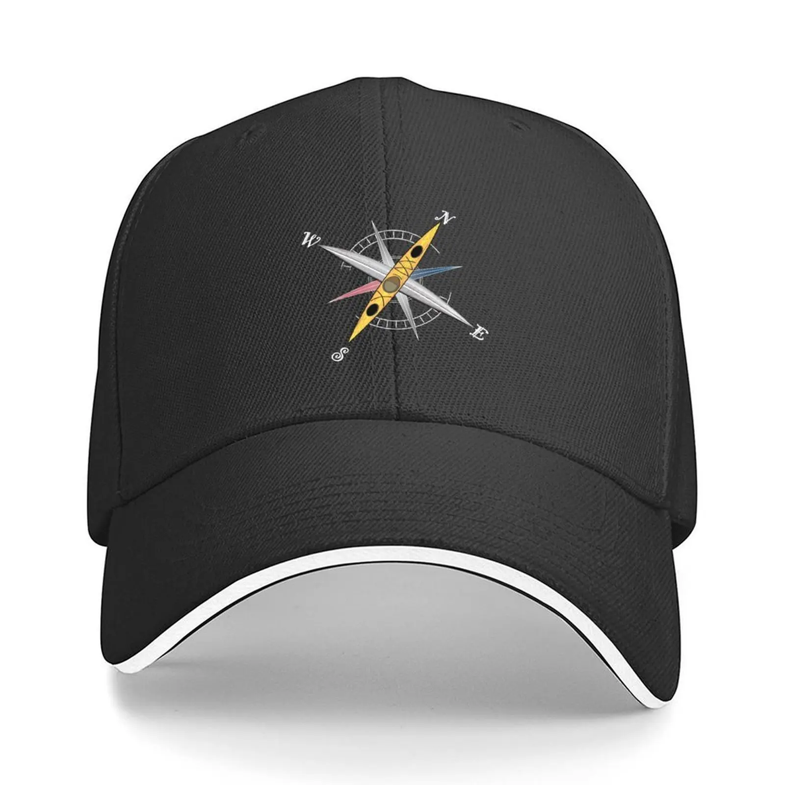 

Cool kayak design with compass rose and yellow kayak Baseball Cap Sunscreen Snapback Cap |-F-| Mens Women's