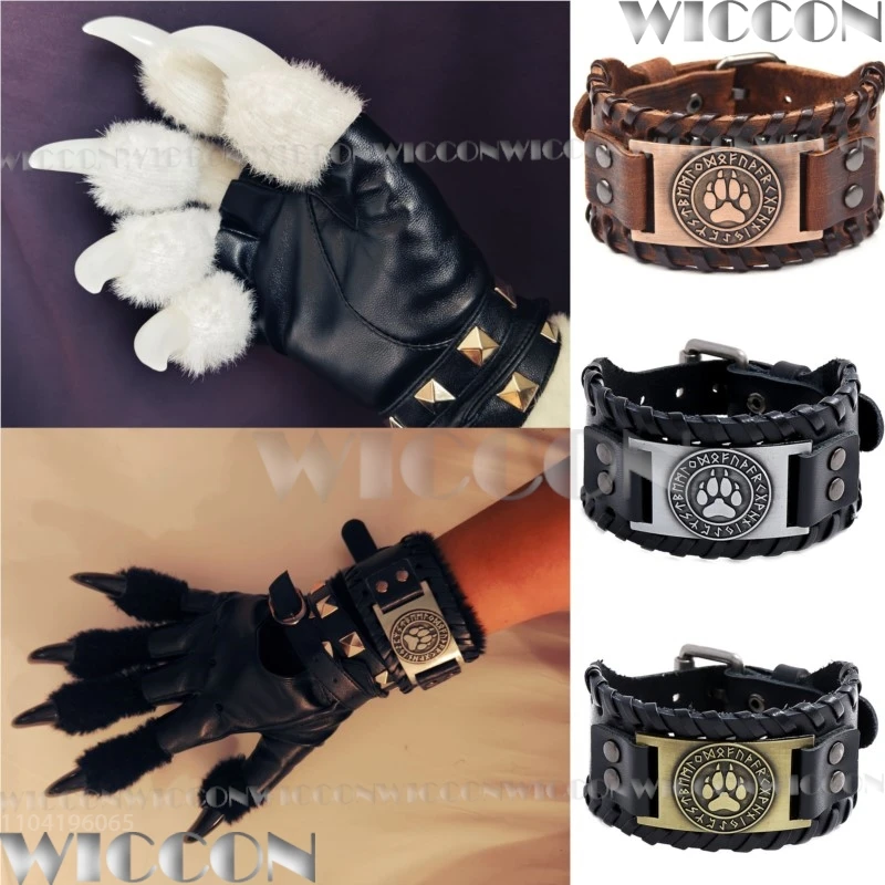 Kig Kürklü Pençeleri Kabarık Eldiven Fursuit Kigurumi Cosplay Kürklü Siyah Beyaz Aksesuar Köpek Bilezik Cadılar Bayramı Kadın Erkek Özelleştirilmiş