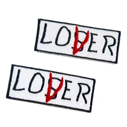 2PCS Embroidered Patches English Letter Quotes Punk Cloth Patch Lover or Loser Iron on for Clothes Stickers Applique Badges