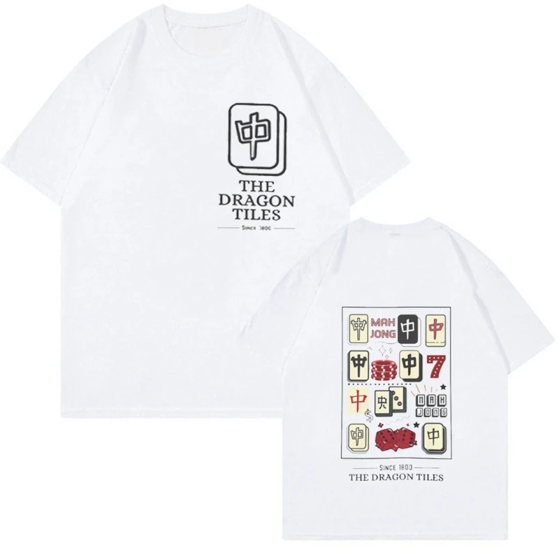 Mahjong Dragon Tiles Crewneck Unisex T-shirt Mahjong Lover Gift Printed T-shirt Tops High Quality Cotton Regular Short Sleeve
