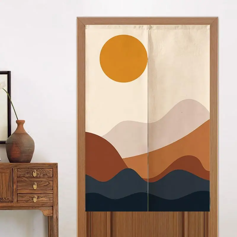 Abstract Geometric Curtain Sun Wave Mountain Pattern Door Curtain Home Window Decoration for Living Room Bedroom Kitchen Elegant