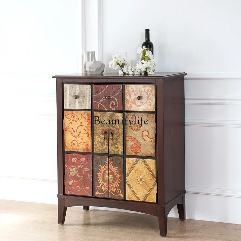 

02American porch cabinet living room solid wood decorative storage double door cabinet