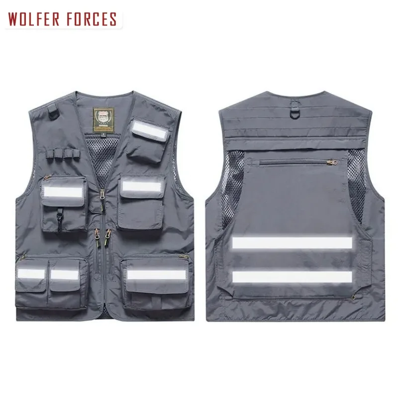 Large Size Men's Vest DIY Jacket Sleeveless Work Mens Luxury Clothing Reflective Hunting Hiking Fishing Multi-pockets Camping