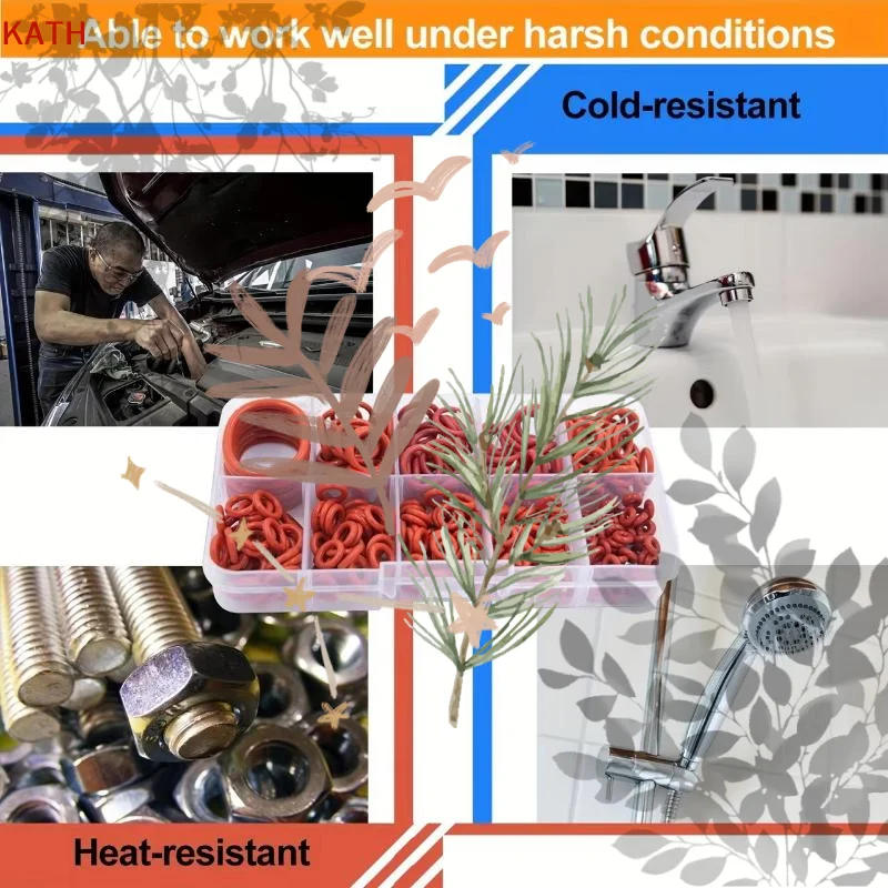351Pcs Silicone O-Ring Set, 10 Sizes Oil and Heat Resistant for Cars and Pipelines