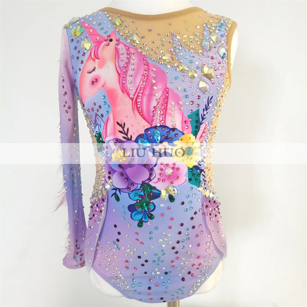 

LIUHUO Rhythmic Gymnastics Leotard Customize Adult Women Girl Costume Performance Competition Dance Dress Purple Single Sleeve