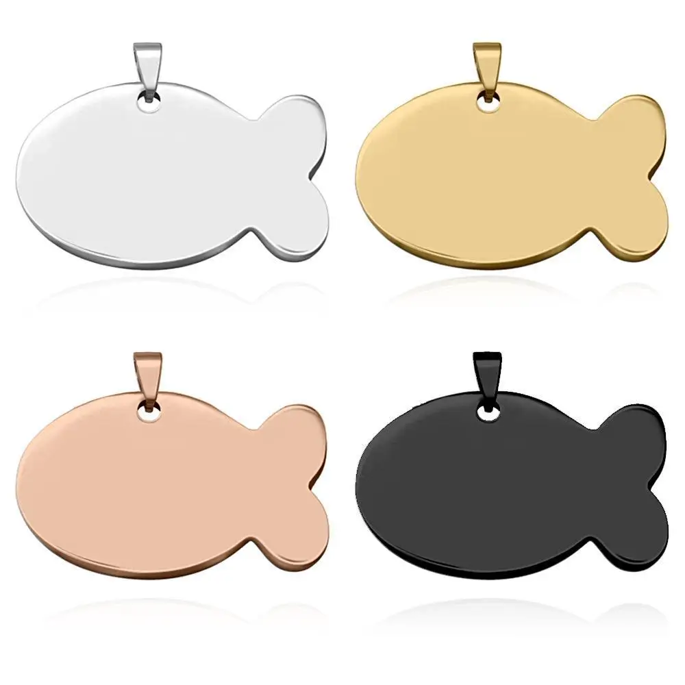 10pcs Fish Stainless Steel Blank Dog ID Tag For Man Pet Tag Name Plate Pendant Engraved Personalized Custom Necklace Keychain