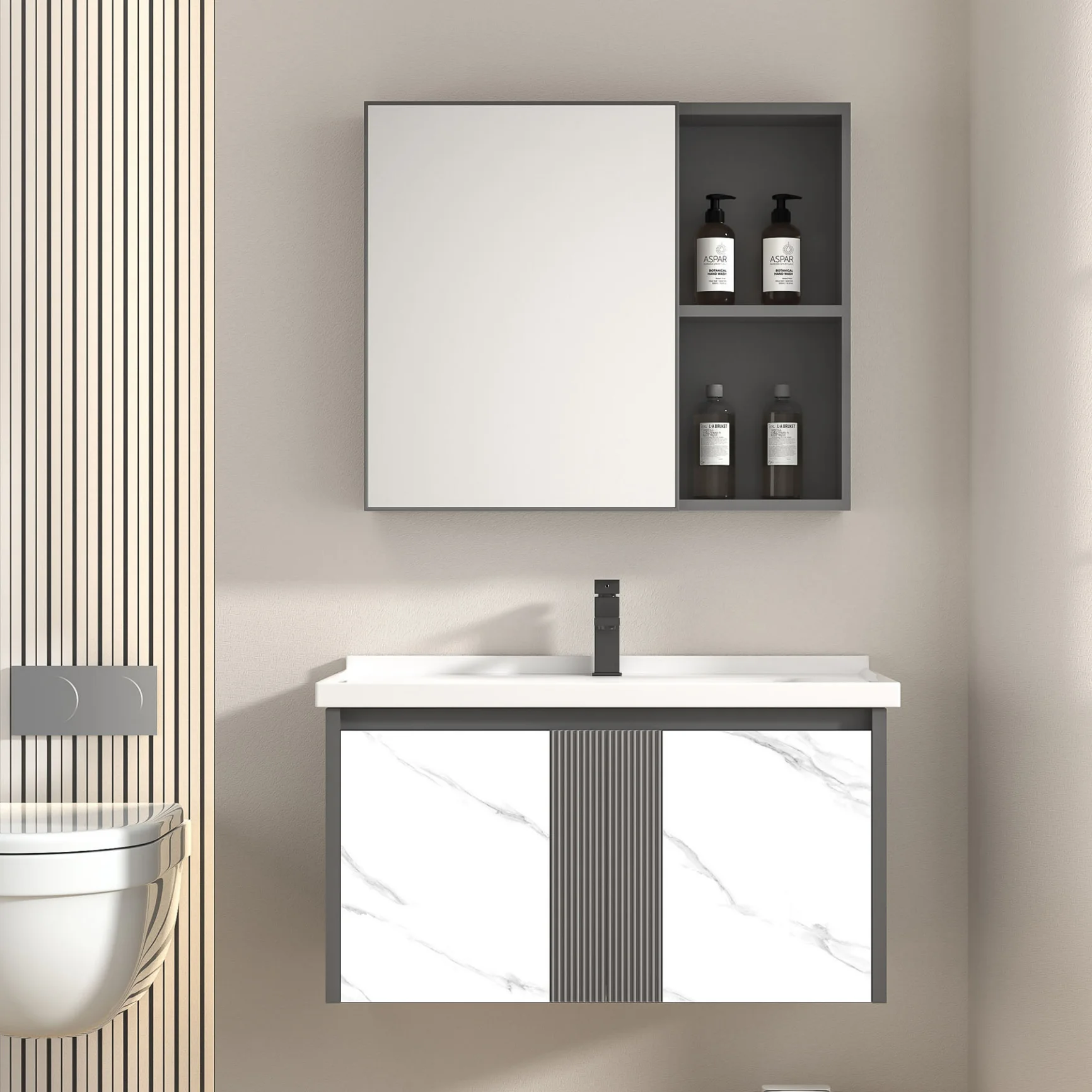 

PVC Wall Mounted Ceramci Wash Basin Mirror Cabinet Accept ODM OEM Wall Hung Waterproof Bathroom Vanity Set Factory WholeSale