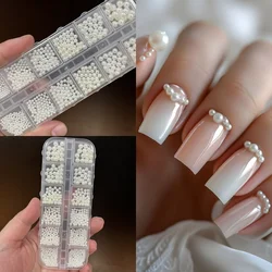 12-Grid 1.5/2/2.5/3/4/5mm Highlighting Pearl Beads Nail Rhinestones White Round Pearls Nail Charms Nail Art Kit Manicure Parts *