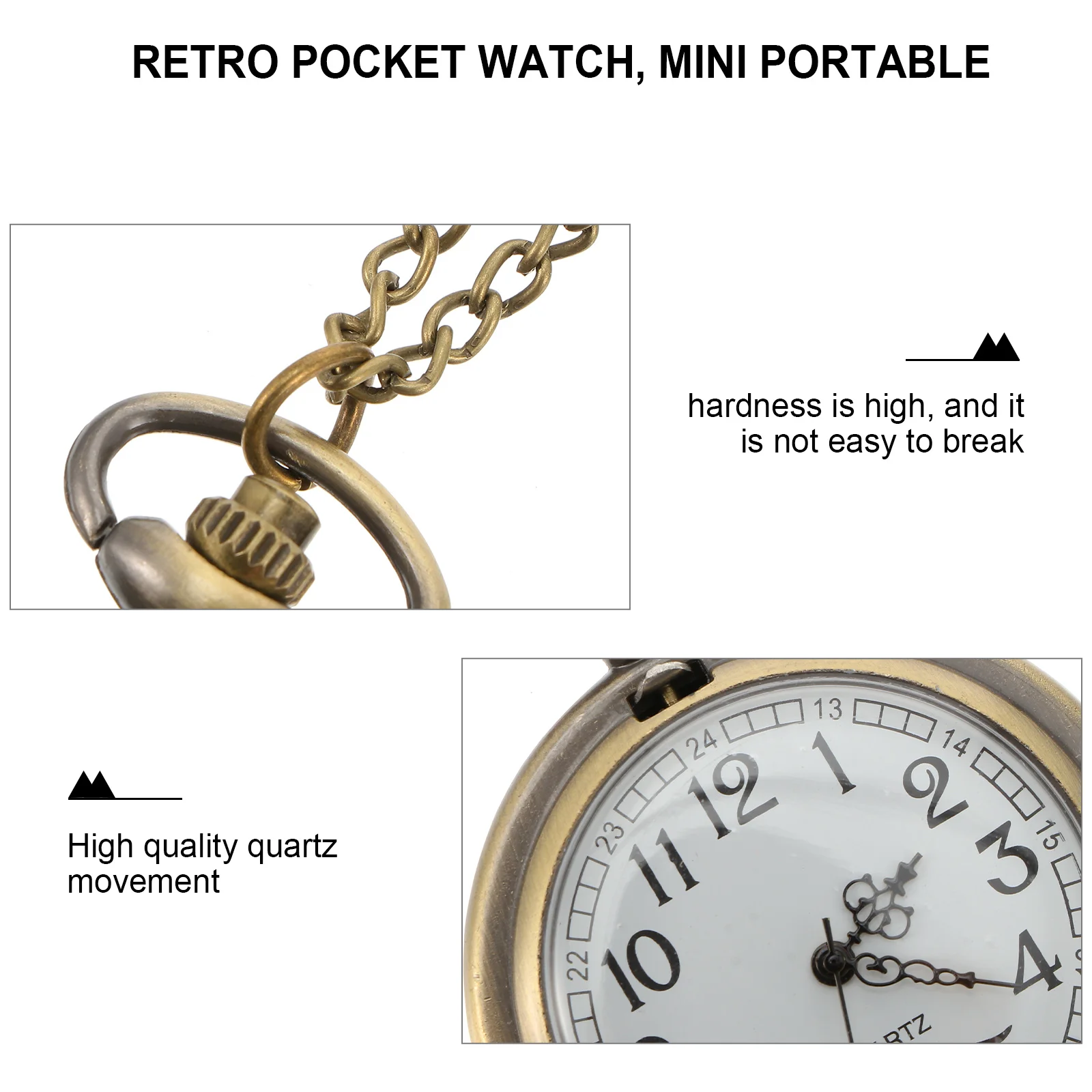 

ANDRESLAD Men's Pocket Watch Silver Quartz Alloy Pendant Necklace Brown Portable Timepiece for Men