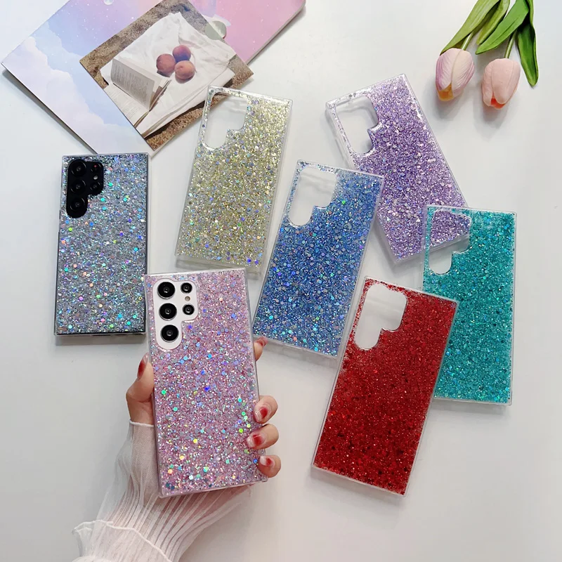 Luxury Glitter Sequins Soft Silicone Case for Samsung Galaxy S25 S23 Plus S22 Ultra S22plus S24FE Shockproof Cover