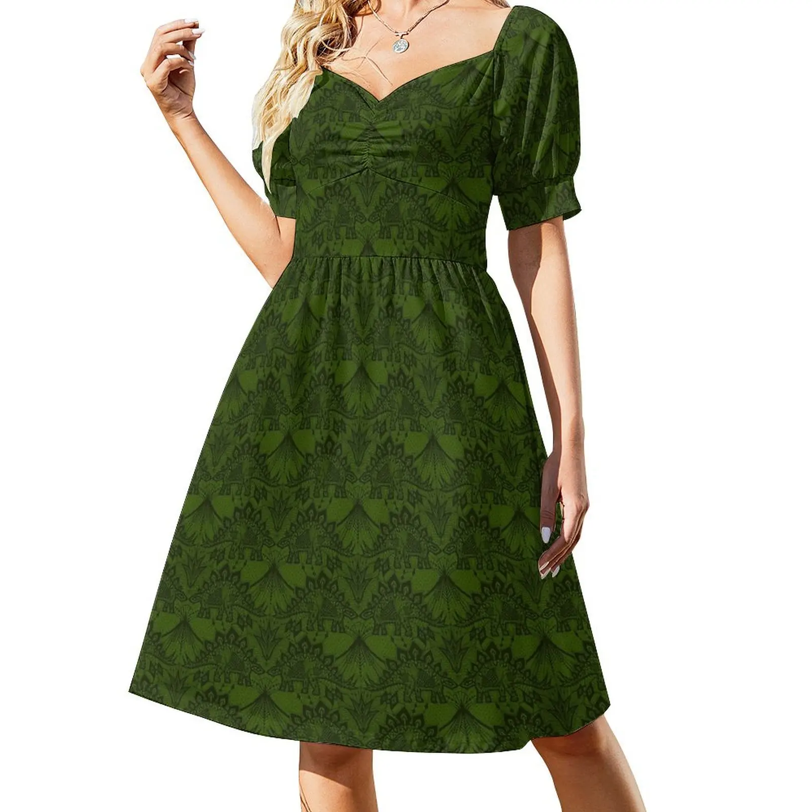 

Stegosaurus Lace - Green Short Sleeved Dress summer dresses womens 2025 summer women's suit luxury woman evening dress Dress