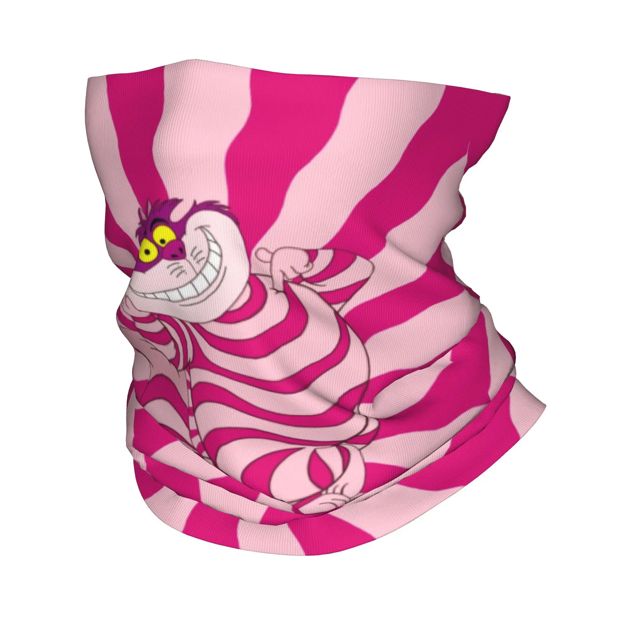 Custom Trippy Striped Cat Neck Gaiter Men Women UV Protection Winter Cheshire Cat Cartoon Bandana Scarf for Cycling