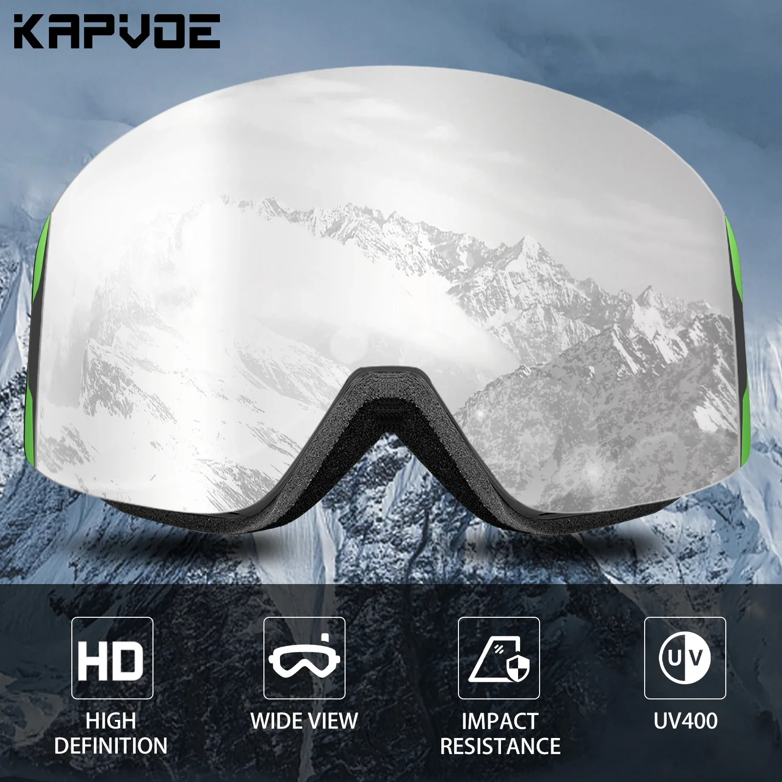 KAPVOE Magnetic Ski Goggles Set Anti-Fog UV400 Protection Snow Goggles Snowboard for Men Women Ski Glasses Skiing Eyewear