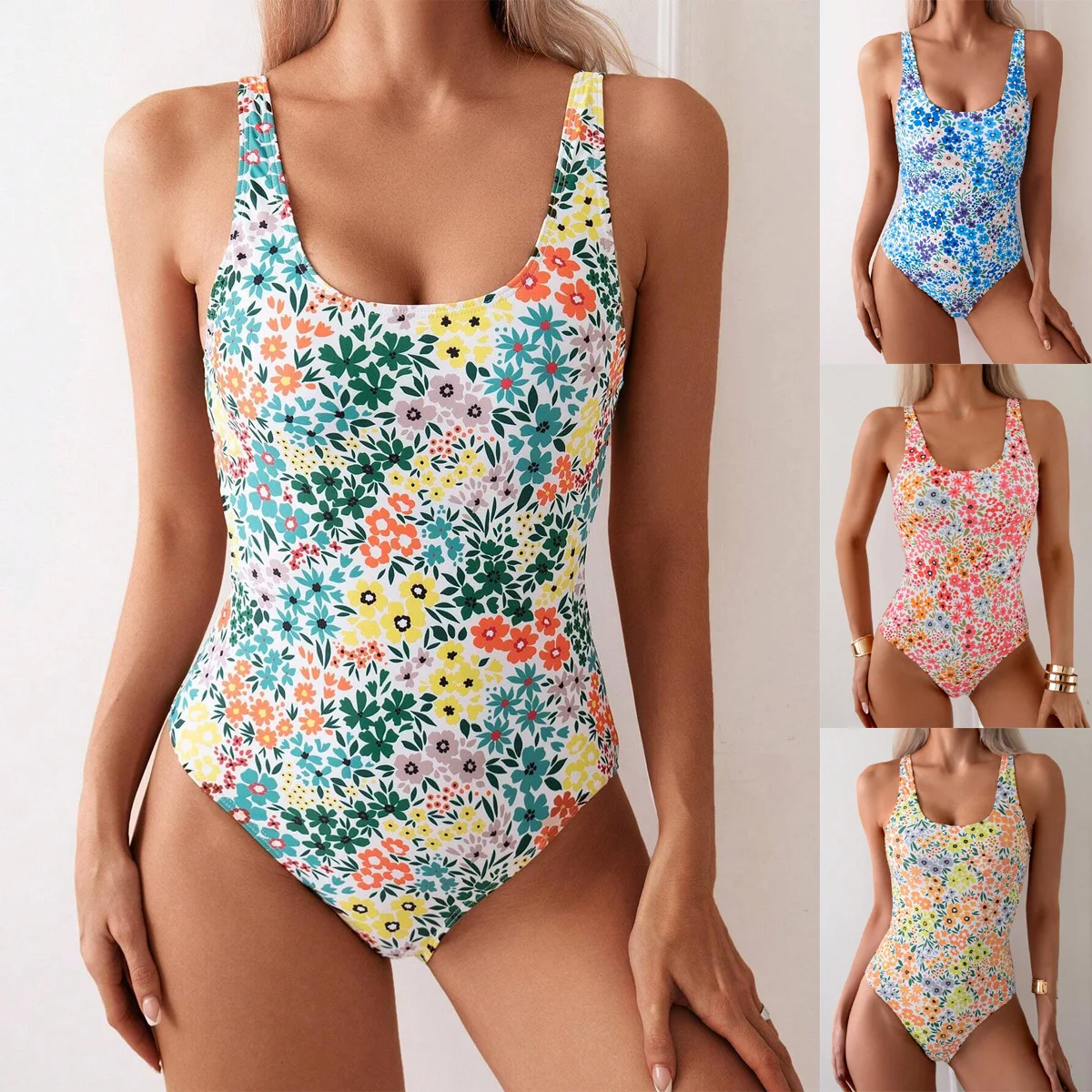 

2025 New Sexy Floral One-Piece Bal Lady Swimsuit Triangular Surfing Swimwear Polyester Fabric No Sve Swimming Suit