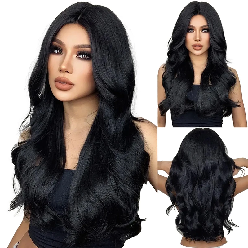 

A 26-Inch Black Wavy Curly Synthetic Wig Is Suitable For Women'S Daily, Party, Halloween Crazy Fashion And Natural Hair