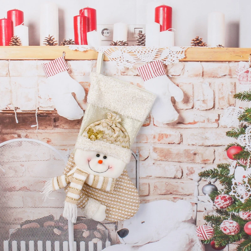 Bas de Noël blanc estampage or flocon de neige, ornements de Noël, pendentif, décorations d'arbre de Noël, chaussettes cadeau Noel