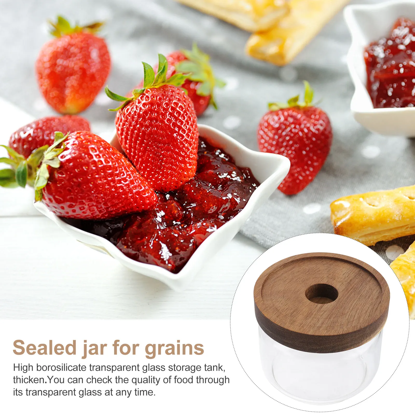 

350ml High Borosilicate Clear Glass Tea Storage Jar Portable Thickened Storage Tank Wooden Lid Sealed Container for Coffee