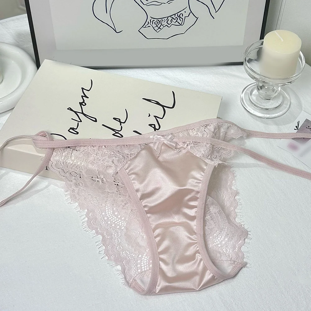 Fashion Womens Lace Slip Underwear Silk Thin Sexy Women Secret Clothes Transparent Low Waist Briefs Intimates Cute Solid Panties