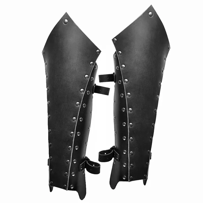 Medieval Steampunk PU Leather Leg Shin Guards Armor Gaiters Viking Knight Cosplay Costume Halloween Accessory Boot Cover Greaves