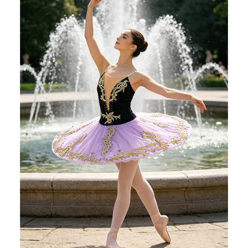 Satin Black purple gold ballet tutu Costume professional tutu Nutcracker Pancake Tutu Classical No elasticity 11 layers JN0497