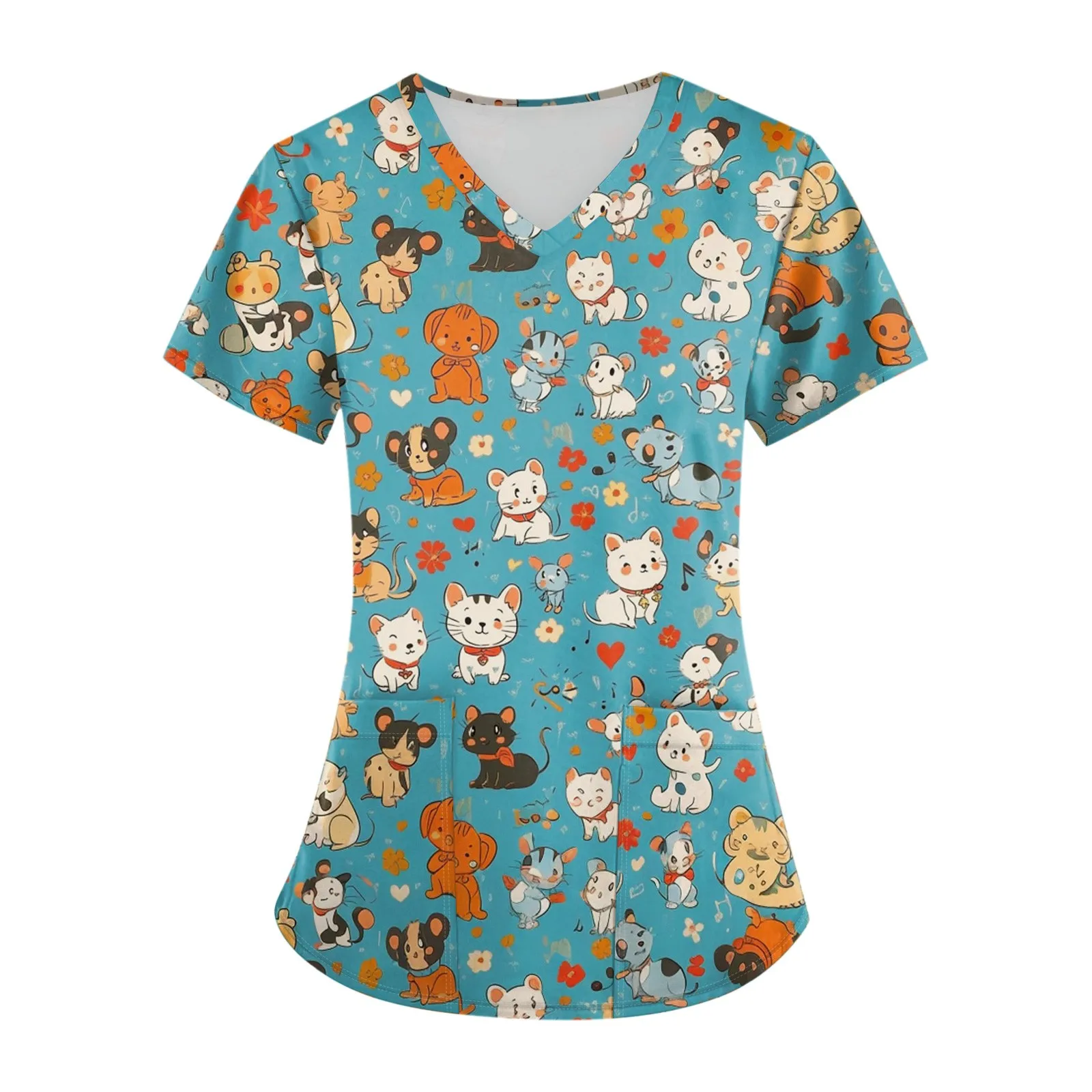 Fun Printed Hospital Nurse Scrub Working Uniform Outfits for Female Pet Beauty Salon Work Medical Workwear Scrubs Set