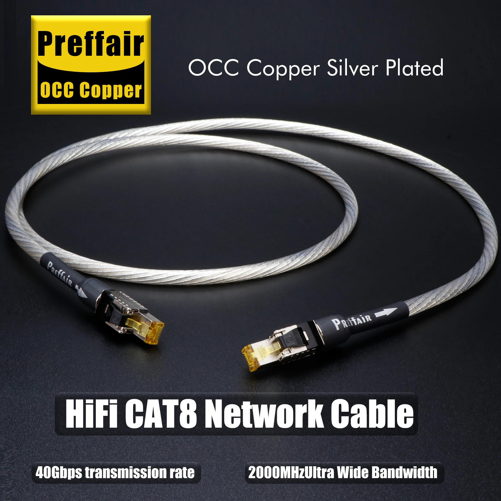 

Preffair Ethernet Cable Cat8 Speed Lan Cable RJ45 Network Patch Cable Wth High Purity Silver Plated Conductor