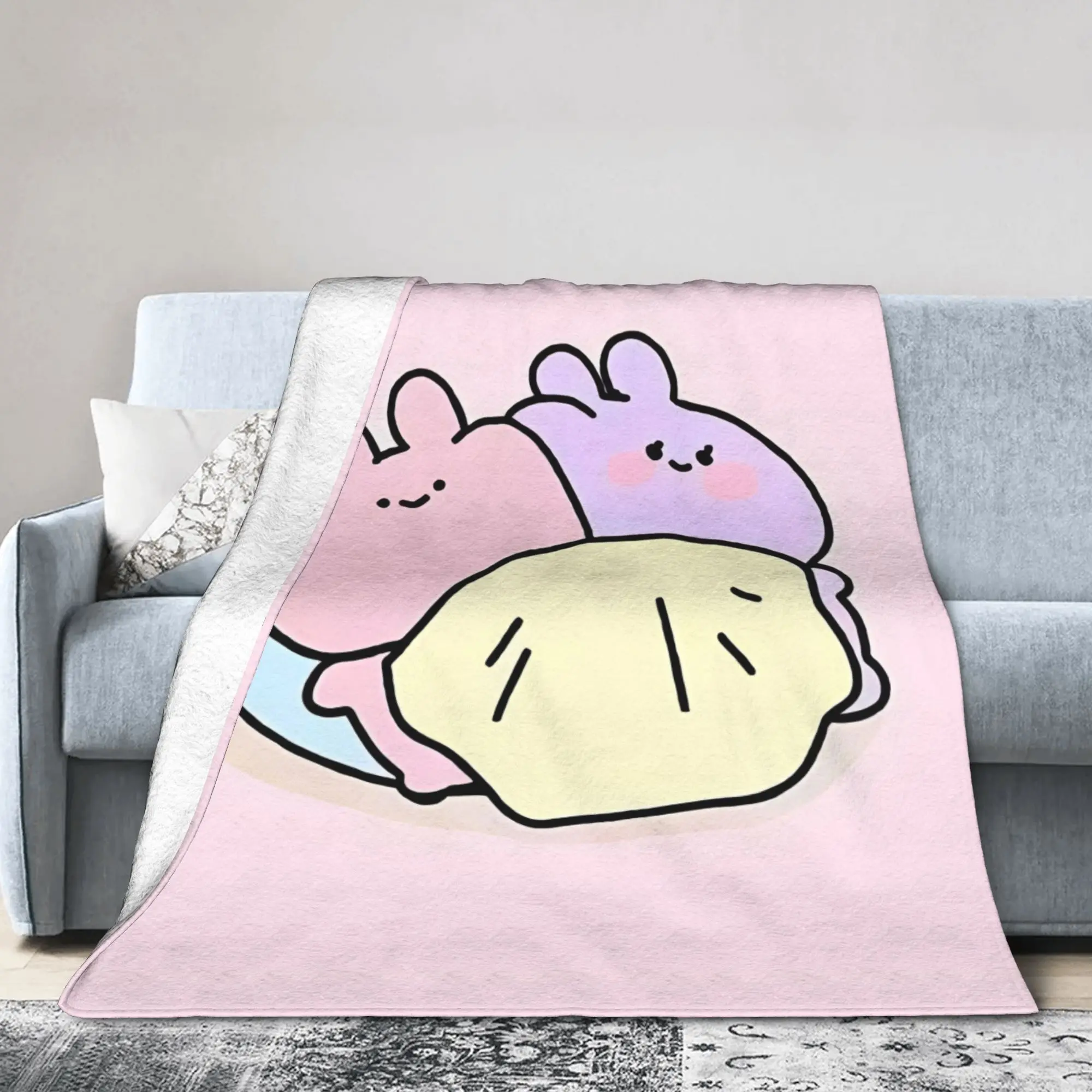 Asamimichaans Asleep Cartoon Blanket Flannel Cute Asamimi Warm Throw Blankets for Home Couch Bed Rug