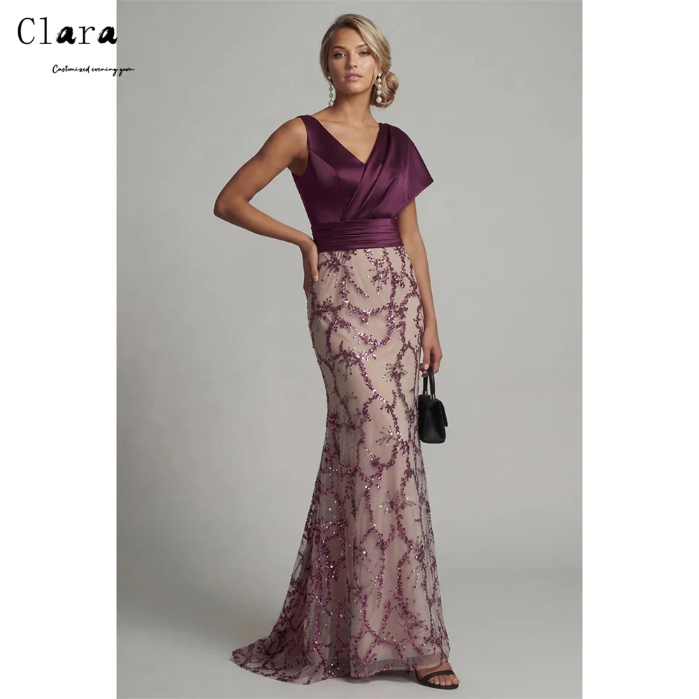 Clara Custom Fishtail Embroidered V-neck Purple Elegant Evening Dresses for Woman Luxury Party Dress 2026 Woman Long Prom Dress