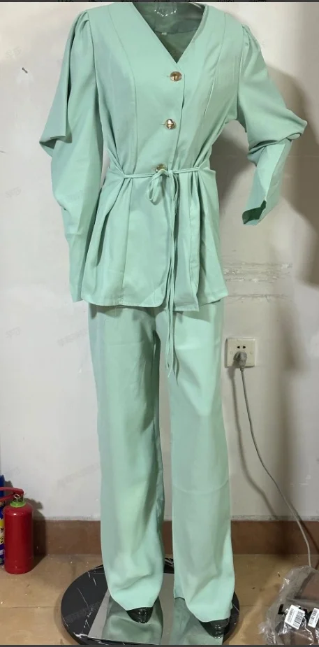 Conjunto de chaqueta y pantalones para mujer, traje holgado de manga acampanada, con temperamento, elegante, Primavera, 2024