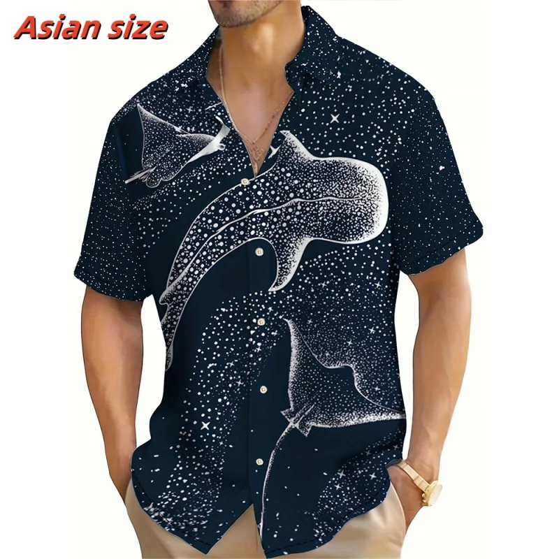 3D Printed Whale Fish Aloha Shirt For Men Marine Life Pattern Blouse Summer Loose Short Sleeve Lapel Tops Hawaiian Shirts