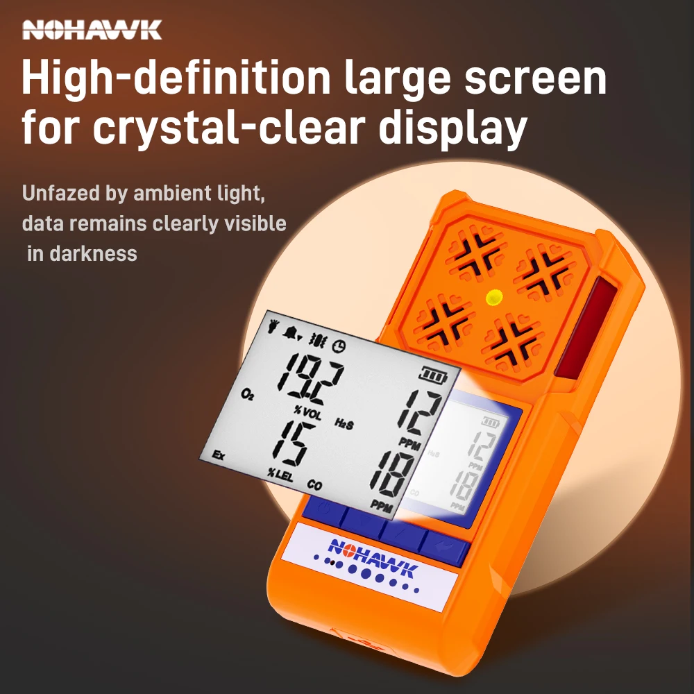 NOHAWK Ручной высокоточный детектор газа 4-в-1 Звуковая и экранная сигнализация Измеритель нефтяных газов O2 CO H2S Анализатор